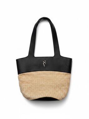 Simply Vera Vera Wang Black & Natural Straw Tote with Logo
